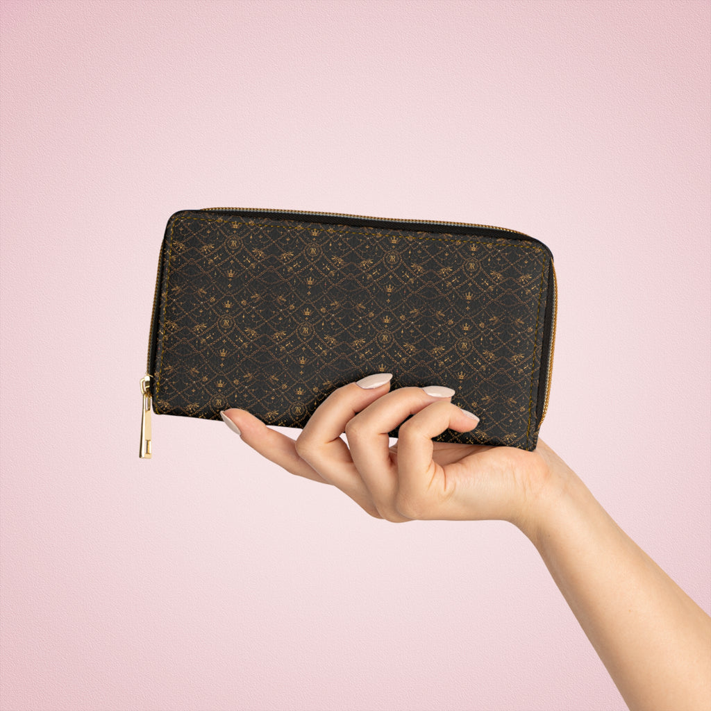 Kingromani Zipper Wallet — Classic Monogram Faux-Leather Zip Wallet with Gold Hardware