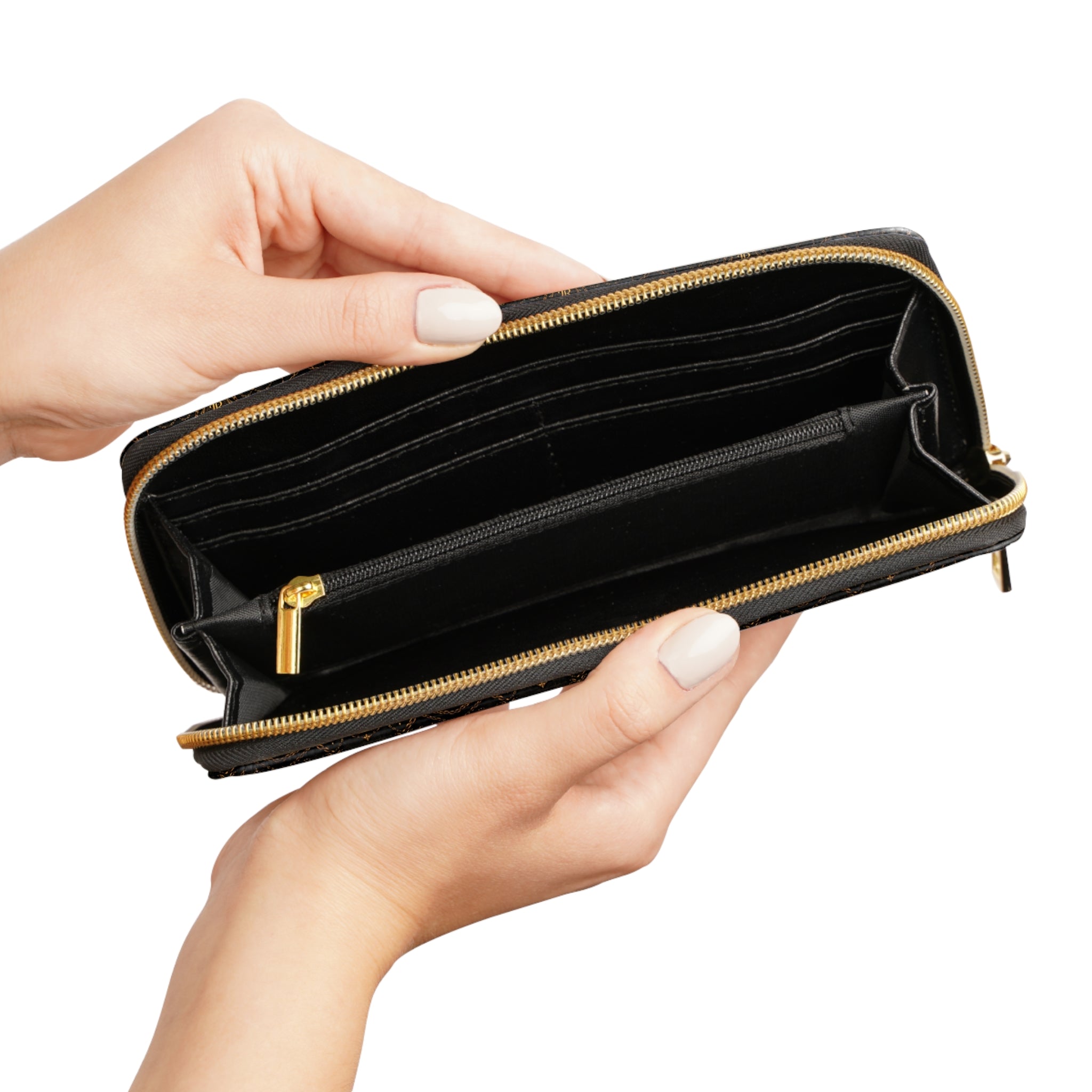 Kingromani Zipper Wallet — Classic Monogram Faux-Leather Zip Wallet with Gold Hardware