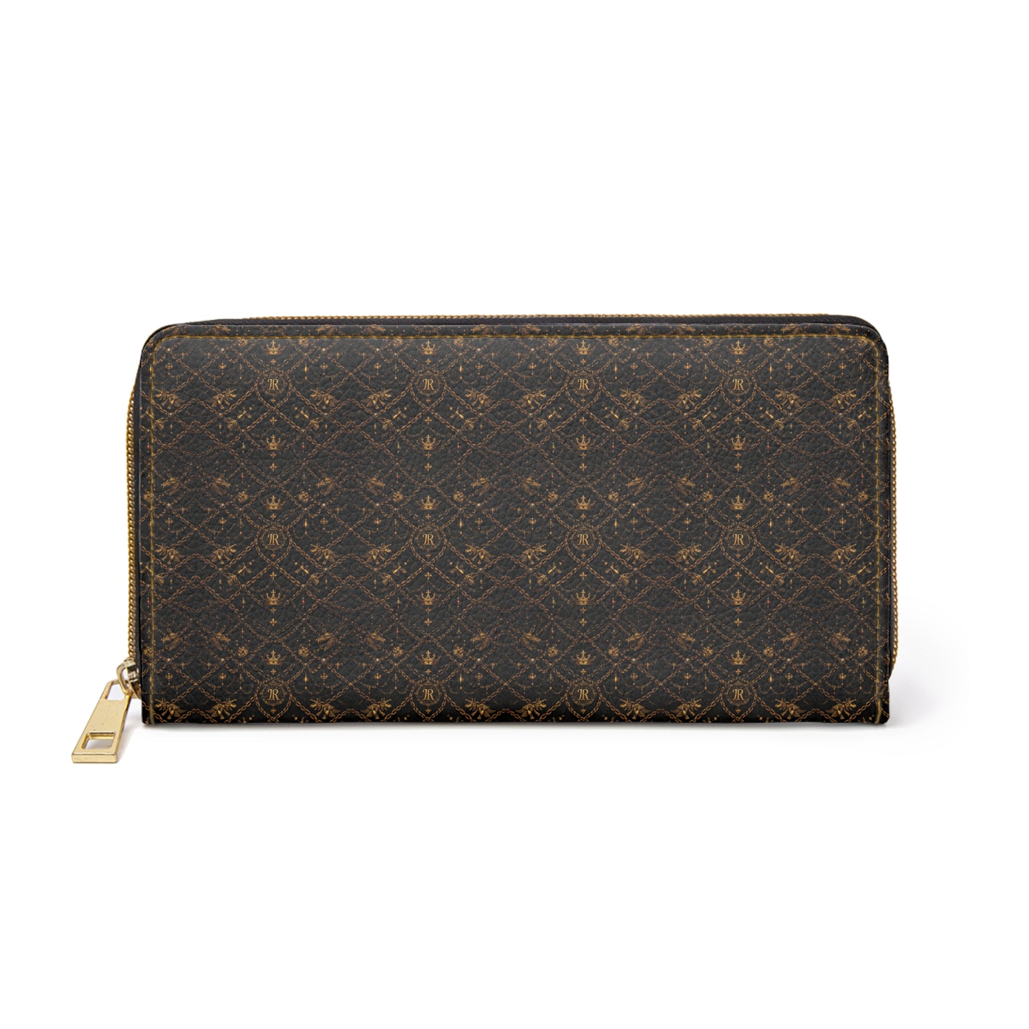 Kingromani Zipper Wallet — Classic Monogram Faux-Leather Zip Wallet with Gold Hardware