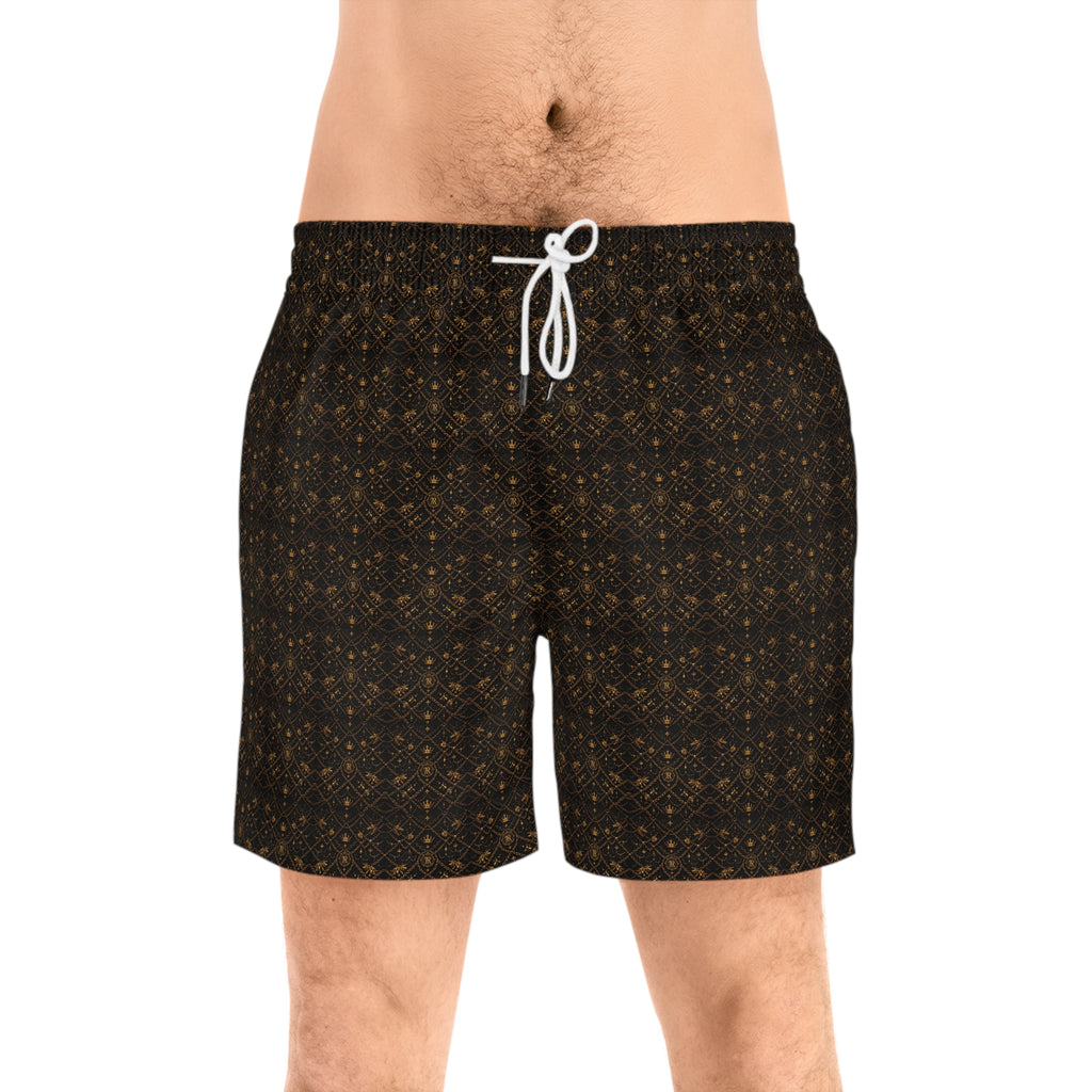 Kingromani Men's Mid-Length Swim Shorts — All-Over Print