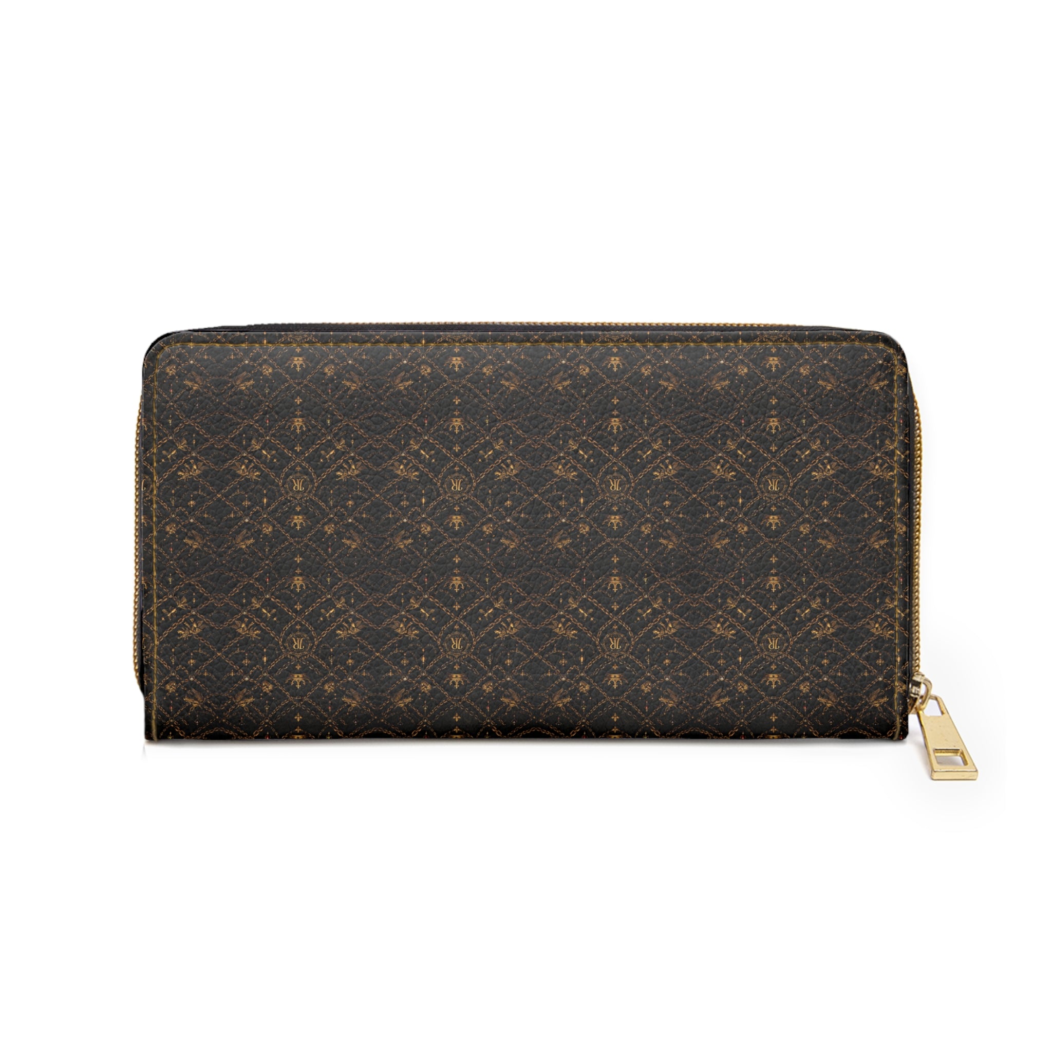 Kingromani Zipper Wallet — Classic Monogram Faux-Leather Zip Wallet with Gold Hardware