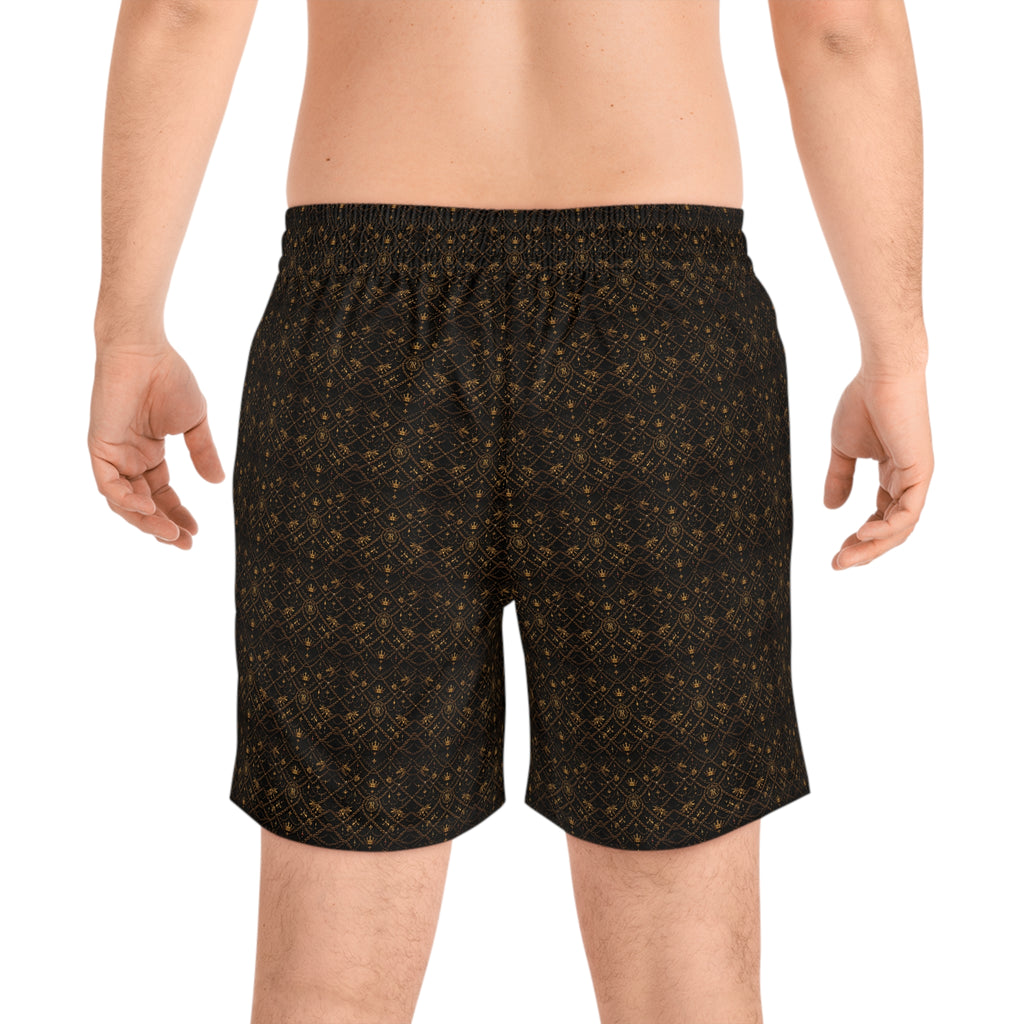Kingromani Men's Mid-Length Swim Shorts — All-Over Print