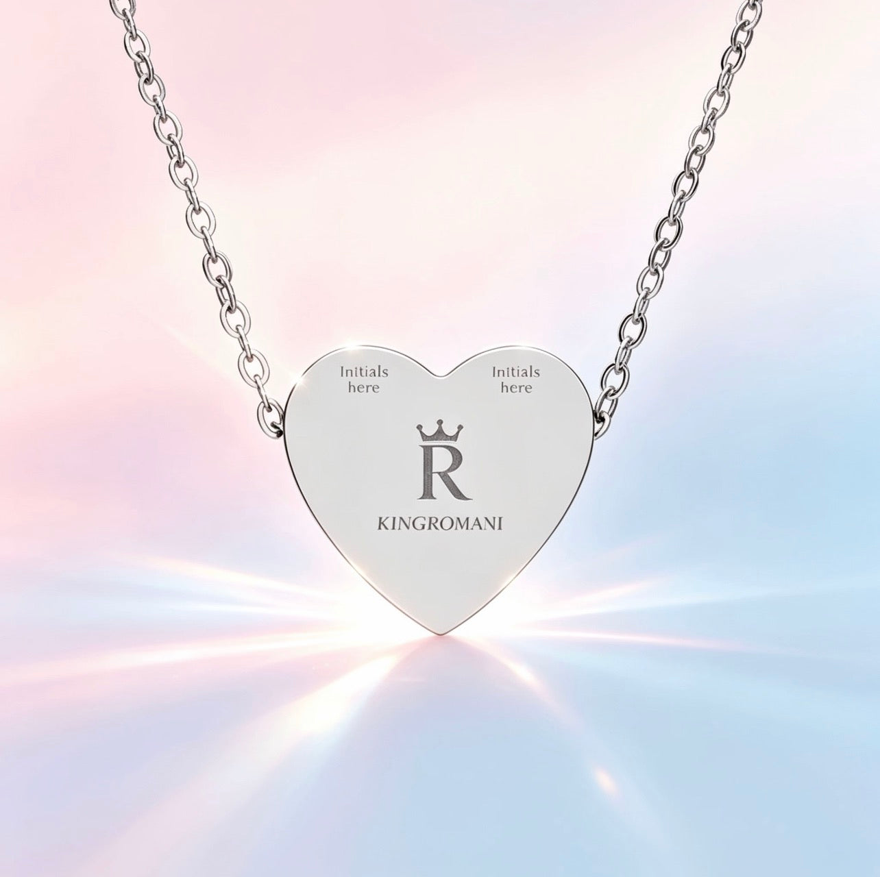Kingromani Engravable Heart Necklace — Personalized Sterling Heart Pendant
